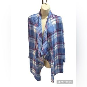 NWT Womens New York Laundry Roll Tab‎ Sleeve Plaid Cardigan Blue Size Med